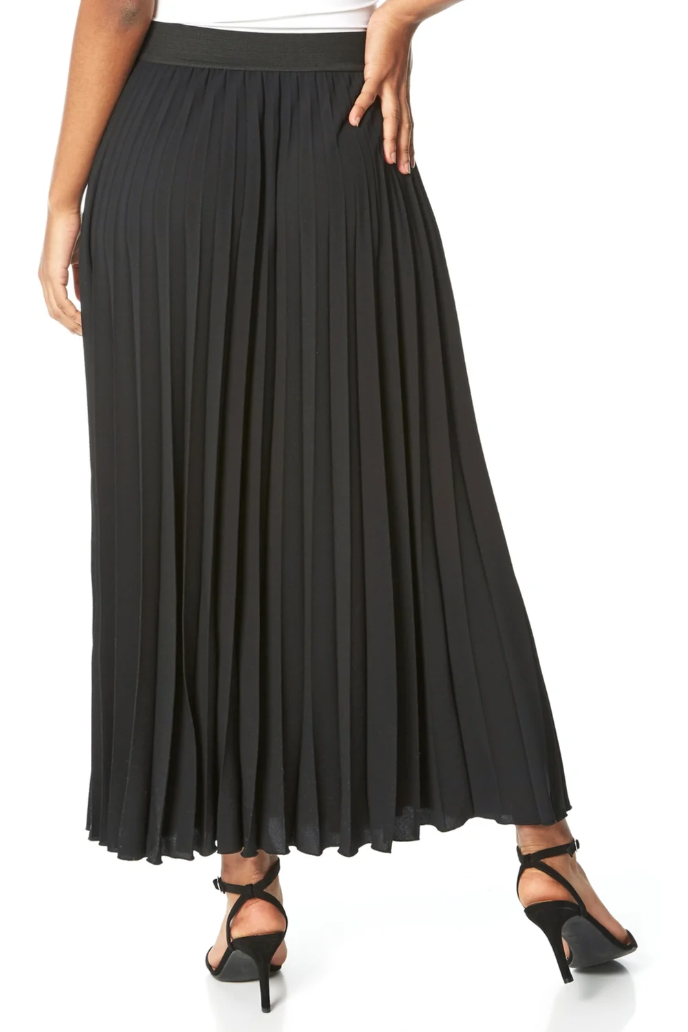 Roman Black Pleated Elastic Waist Maxi Skirt - Size 16 Image 2