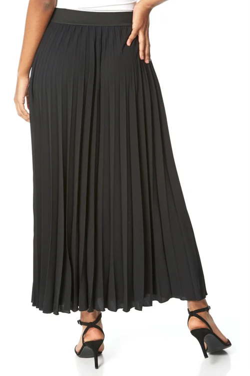 Roman Black Pleated Elastic Waist Maxi Skirt - Size 16 Image 2
