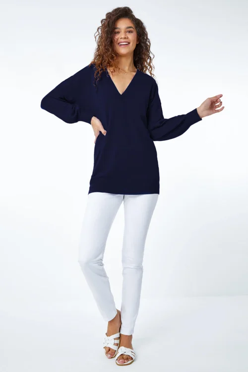 Roman Navy V-Neck Stretch Jumper - Size 16 Image 3