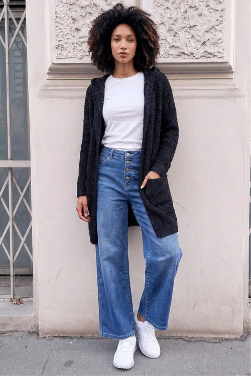 Roman Black Fluffy Hooded Cardigan - 16 Image 2