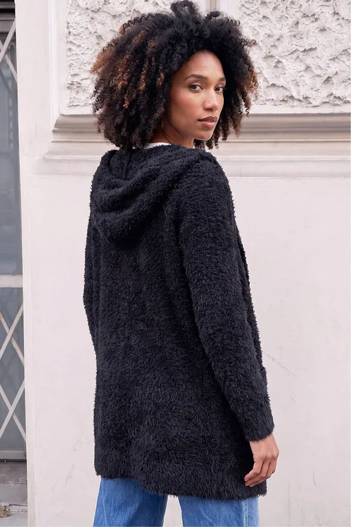Roman Black Fluffy Hooded Cardigan - 16 Image 3