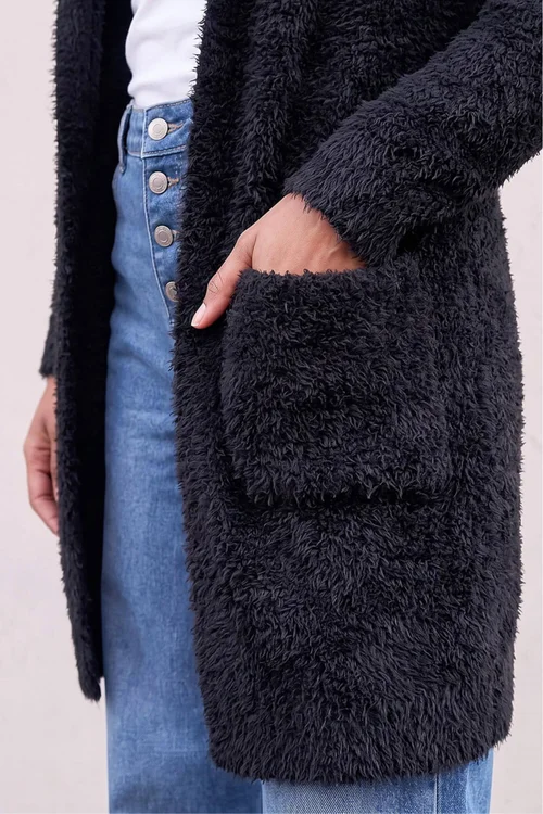 Roman Black Fluffy Hooded Cardigan - 16 Image 4