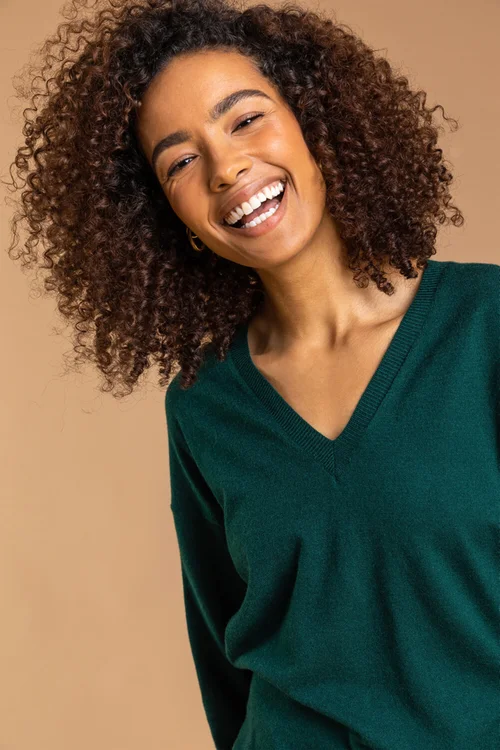 Roman Dark Green V-Neck Stretch Jumper - Size 20 Image 4