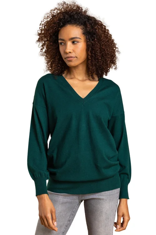 Roman Dark Green V-Neck Stretch Jumper - Size 20 Image 1