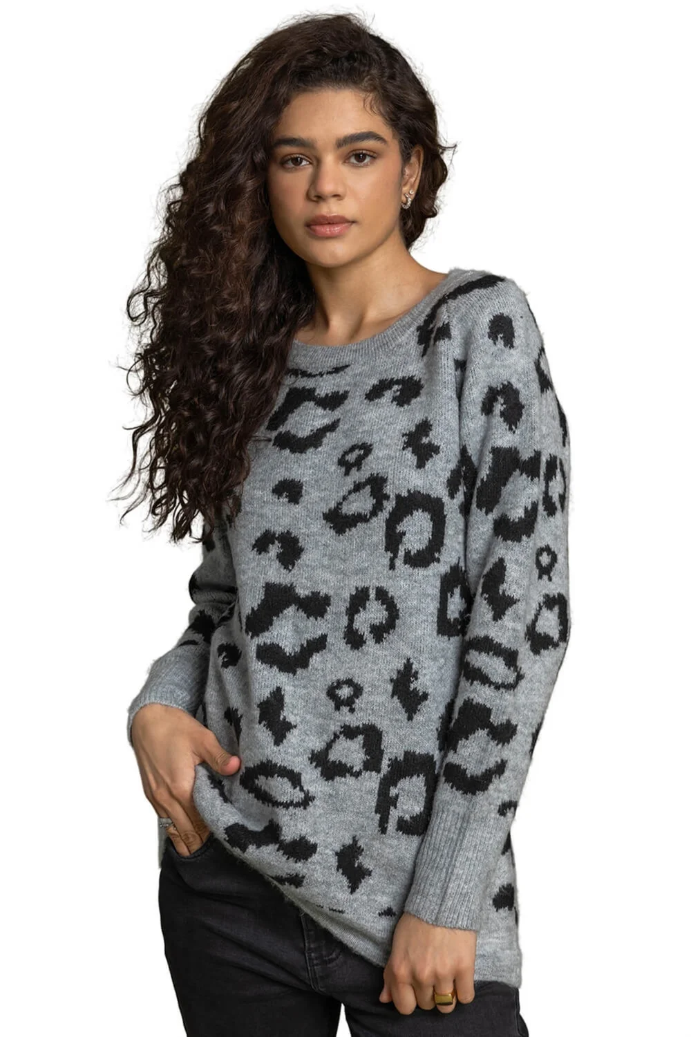 Roman Grey Jacquard Animal Print Jumper - Size 14 Image 1
