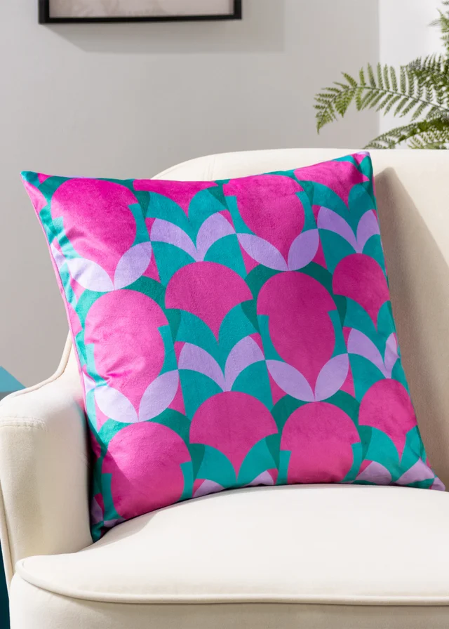 Heya Home Raeya Velvet Filled Cushion (45cm x 45cm x 8cm) Pink/Jade