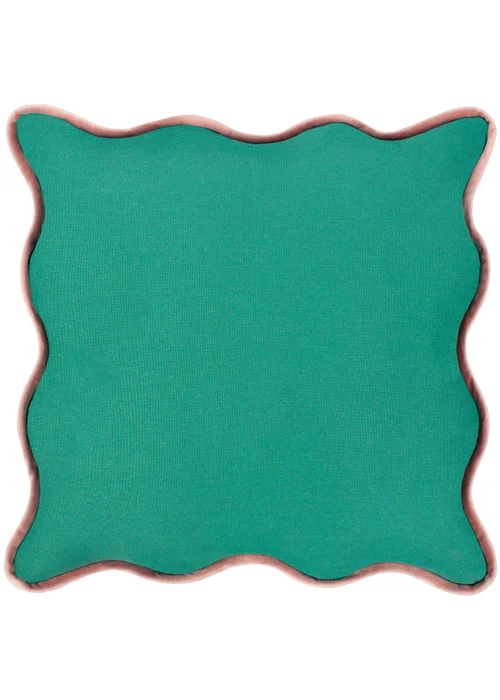 Heya Home Wiggle Velvet Piped Ready Filled Cushion (45cm x 45cm x 8cm) Green/Pink - One Size Image 1