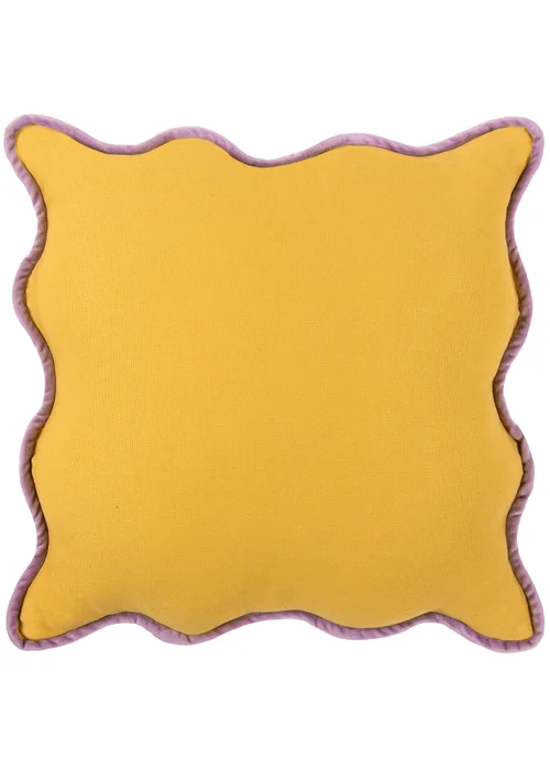 Heya Home Wiggle Velvet Piped Ready Filled Cushion (45cm x 45cm x 8cm) Yellow/Lilac - One Size Image 1