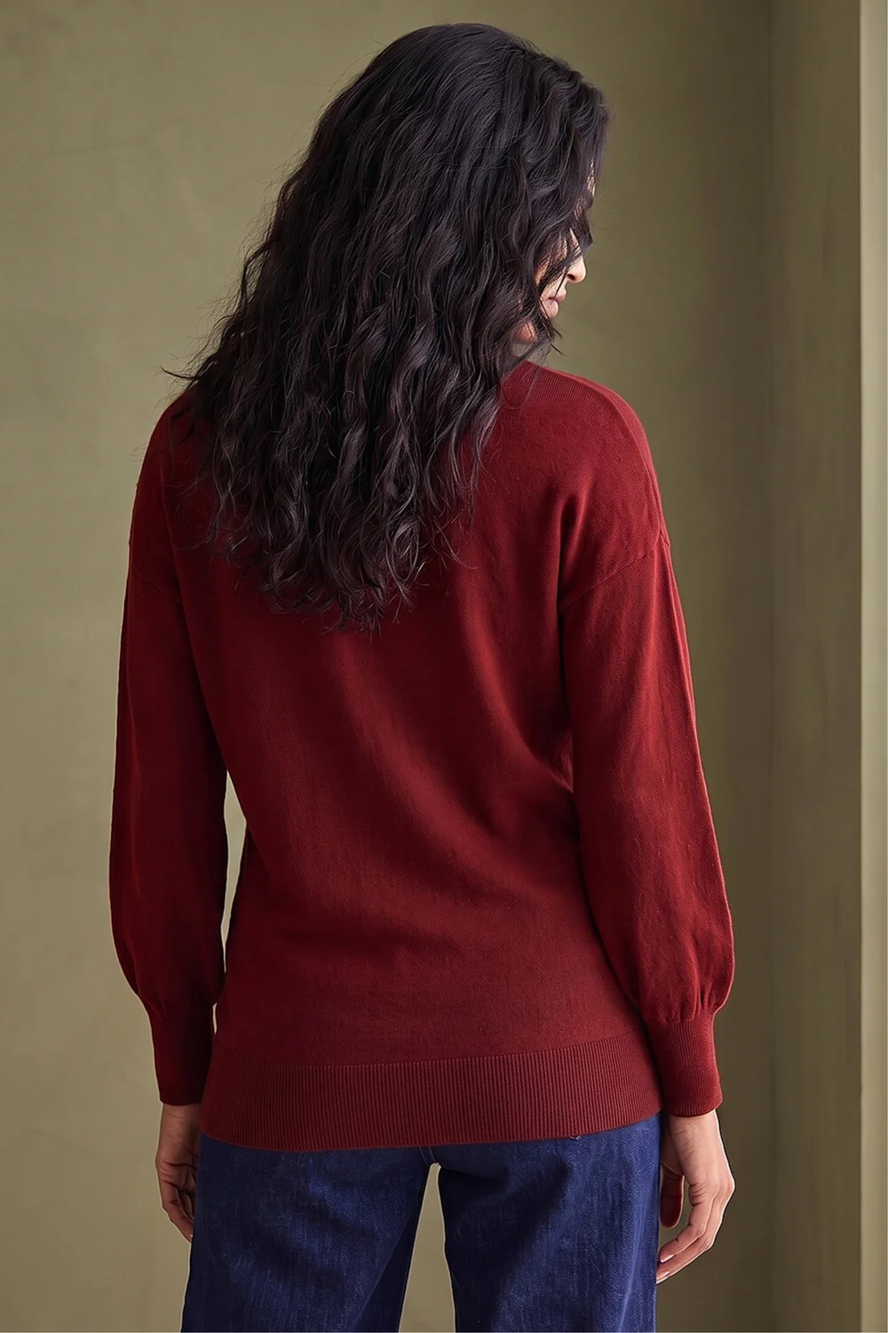 Roman Red Plain V-Neck Stretch Longline Jumper - 10 Image 3