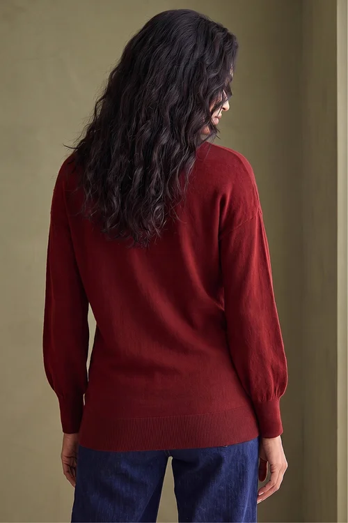 Roman Red Plain V-Neck Stretch Longline Jumper - 10 Image 3