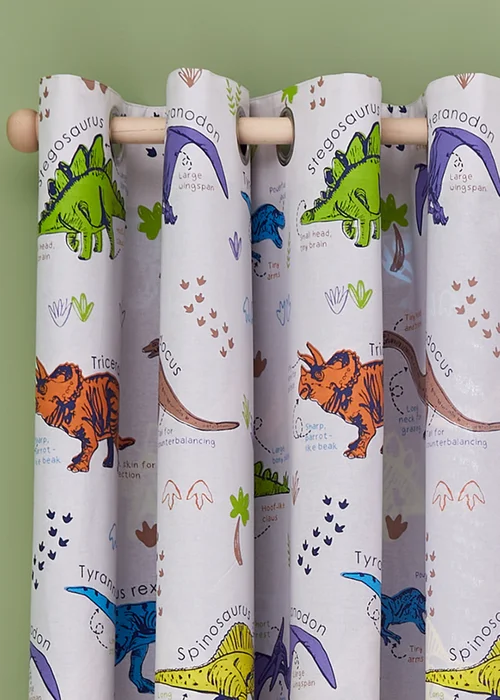 Catherine Lansfield Prehistoric Dinosaurs Fully Reversible Curtains Natural/Blue - 66W X 72D (168x183cm) Image 3