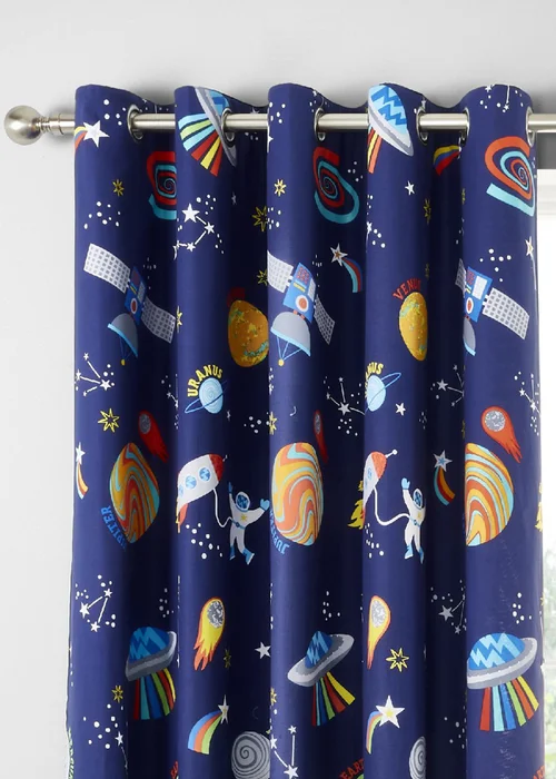 Catherine Lansfield Lost In Space Fully Reversible Curtains Grey/Blue - 66W X 72D (168x183cm) Image 3