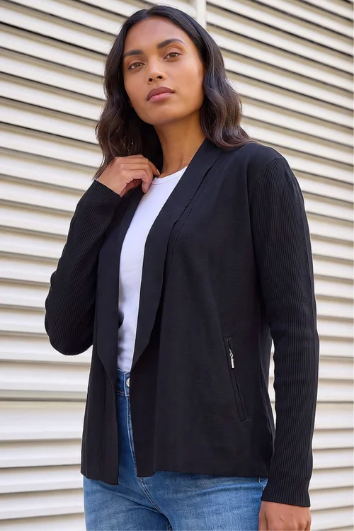 Roman Black Knitted Zip Detail Jacket - 20 Image 2