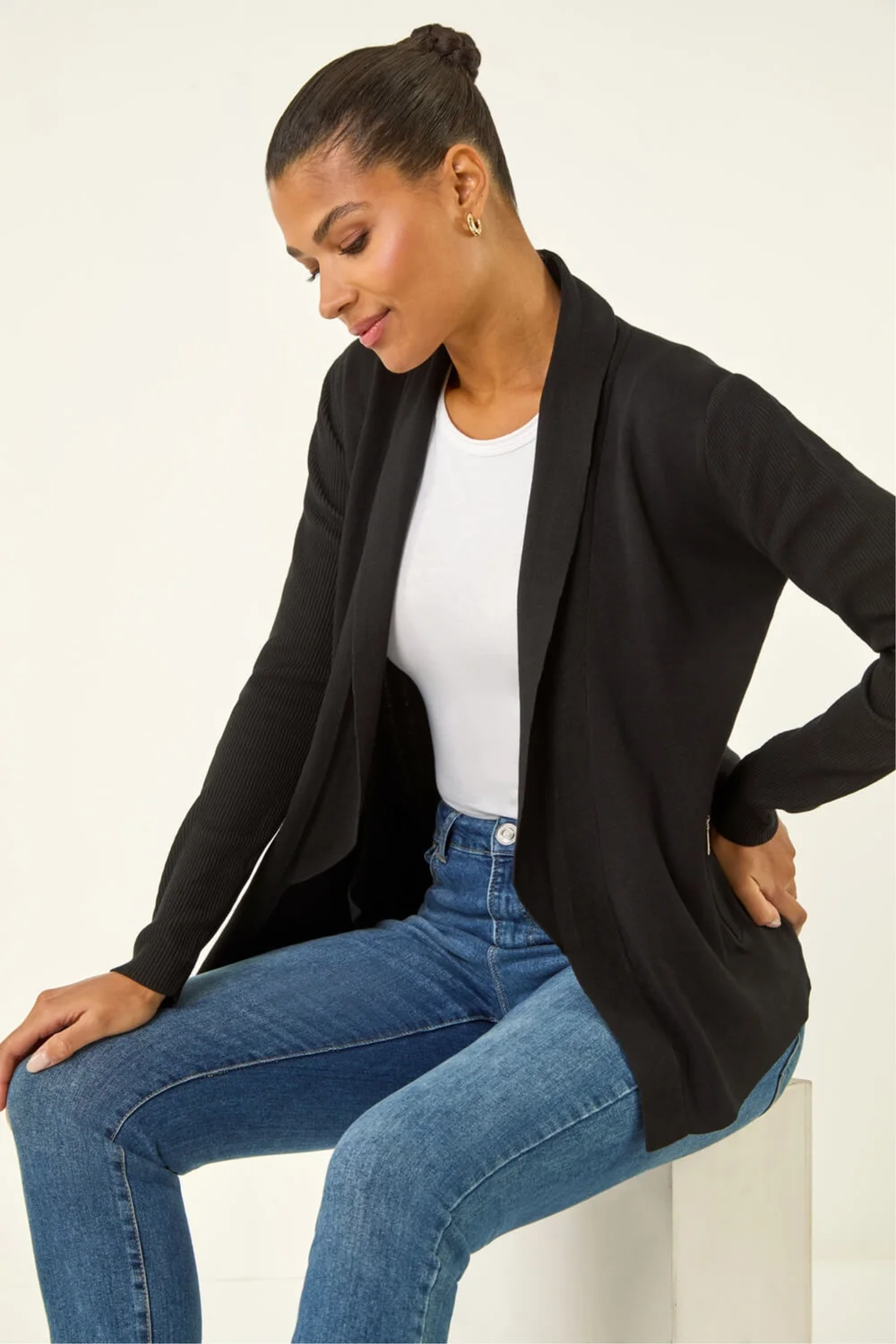 Roman Black Knitted Zip Detail Jacket - 20 Image 1