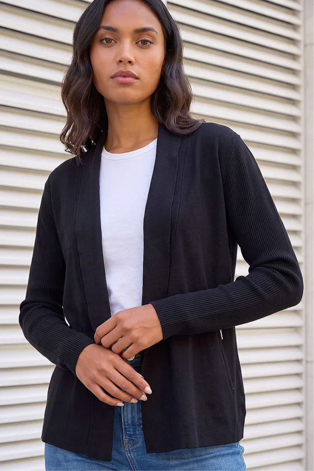 Roman Black Knitted Zip Detail Jacket