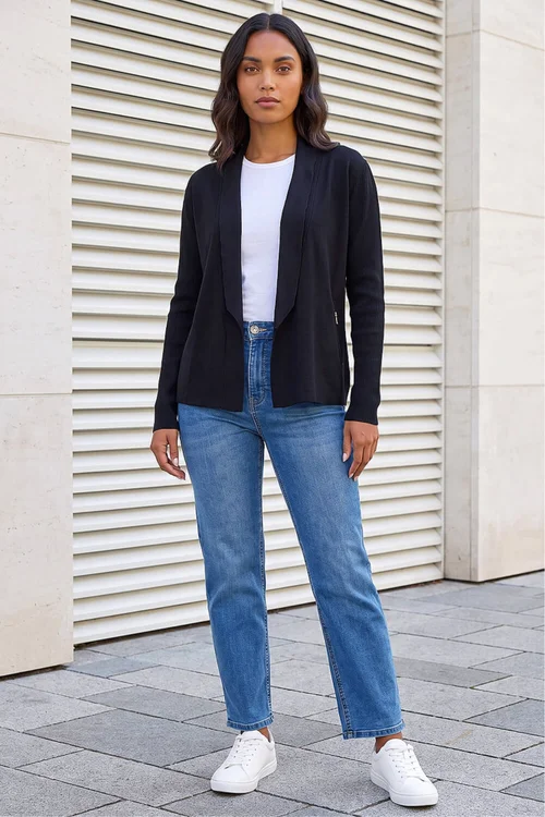 Roman Black Knitted Zip Detail Jacket - 20 Image 3