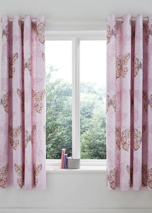 Catherine Lansfield Enchanted Butterfly Fully Reversible Eyelet Curtains - 66W X 72D (168x183cm) Image 2