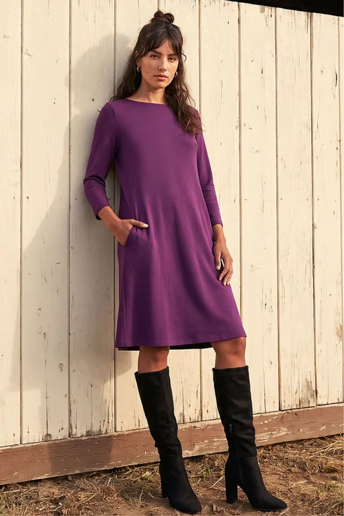 Roman Purple A-Line Pocket Detail Swing Dress - 20 Image 1