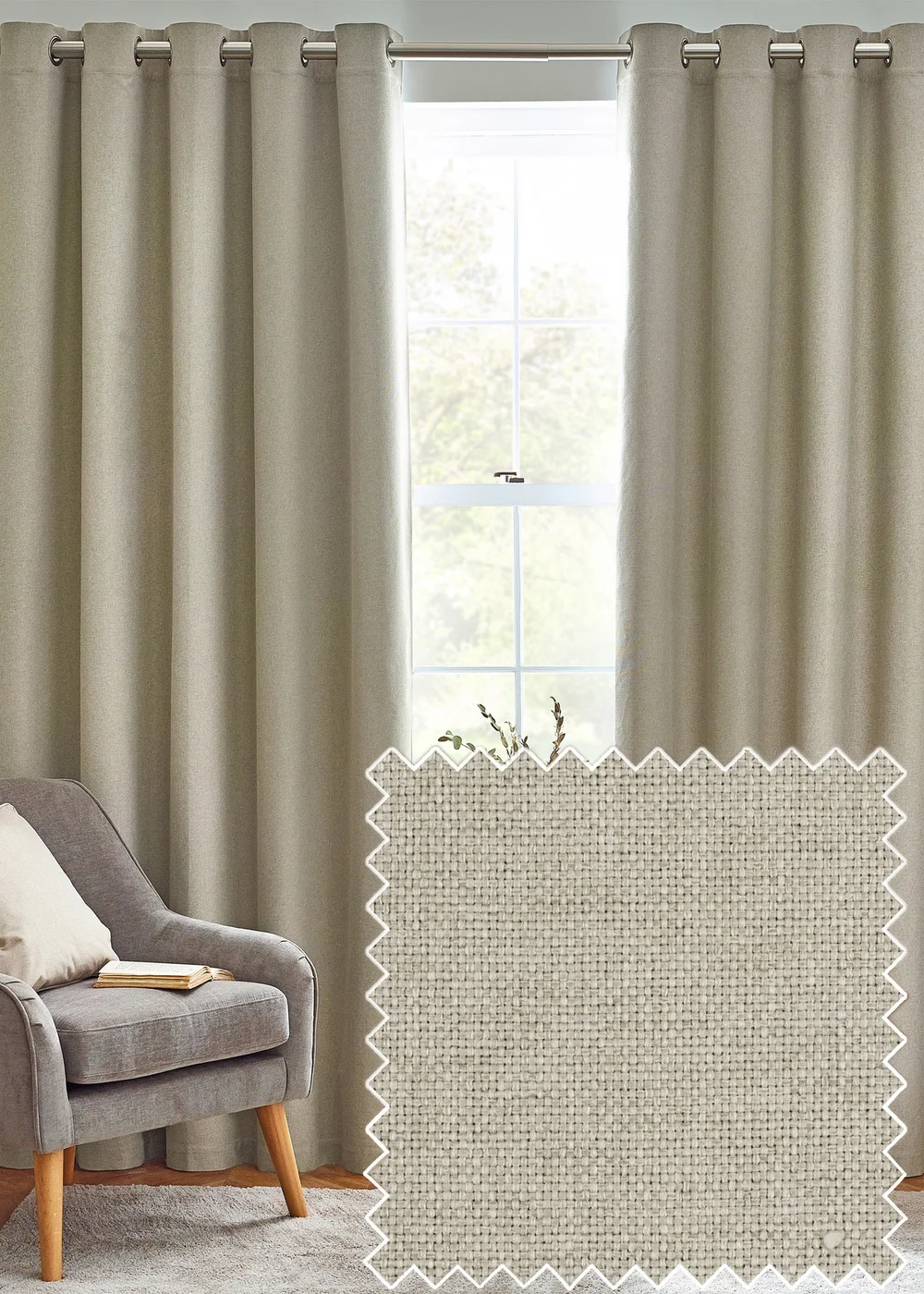 furn. Dawn 100% Blackout Thermal Eyelet Curtains Natural - ZAC Image 1
