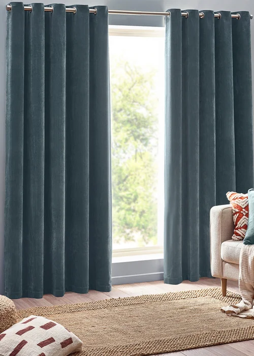 Yard Heavy Chenille Velvet Eyelet Curtains Marine - ZAC Image 2
