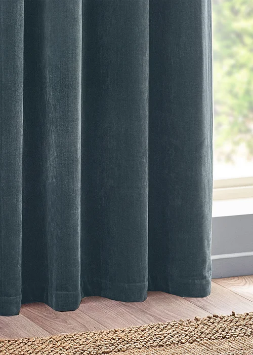 Yard Heavy Chenille Velvet Eyelet Curtains Marine - ZAC Image 4