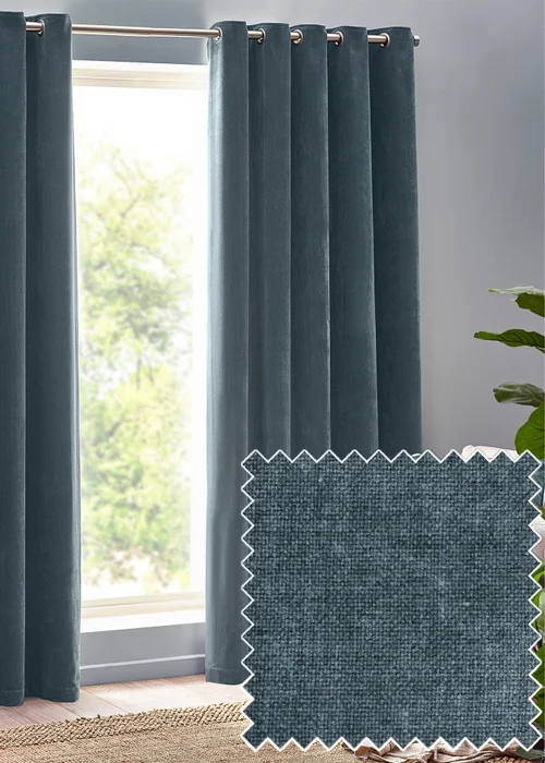 Yard Heavy Chenille Velvet Eyelet Curtains Marine - ZAC Image 1