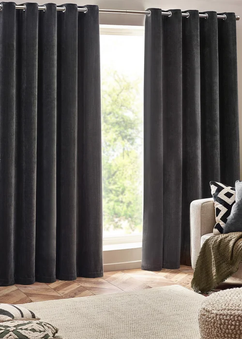 Yard Heavy Chenille Velvet Eyelet Curtains - 46W X 54D (117x137cm) Image 2