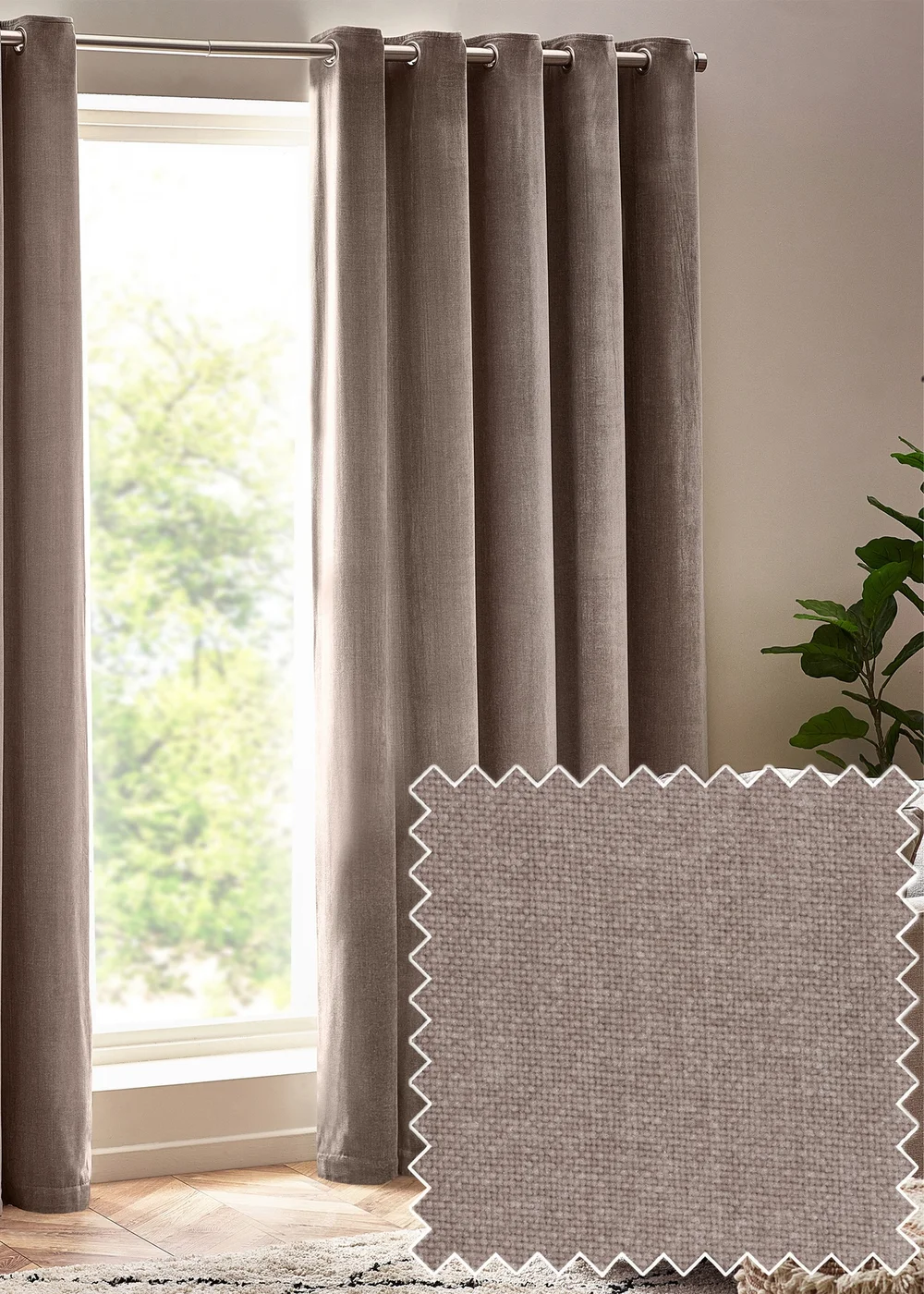 Yard Heavy Chenille Velvet Eyelet Curtains Greige - ZAC Image 1