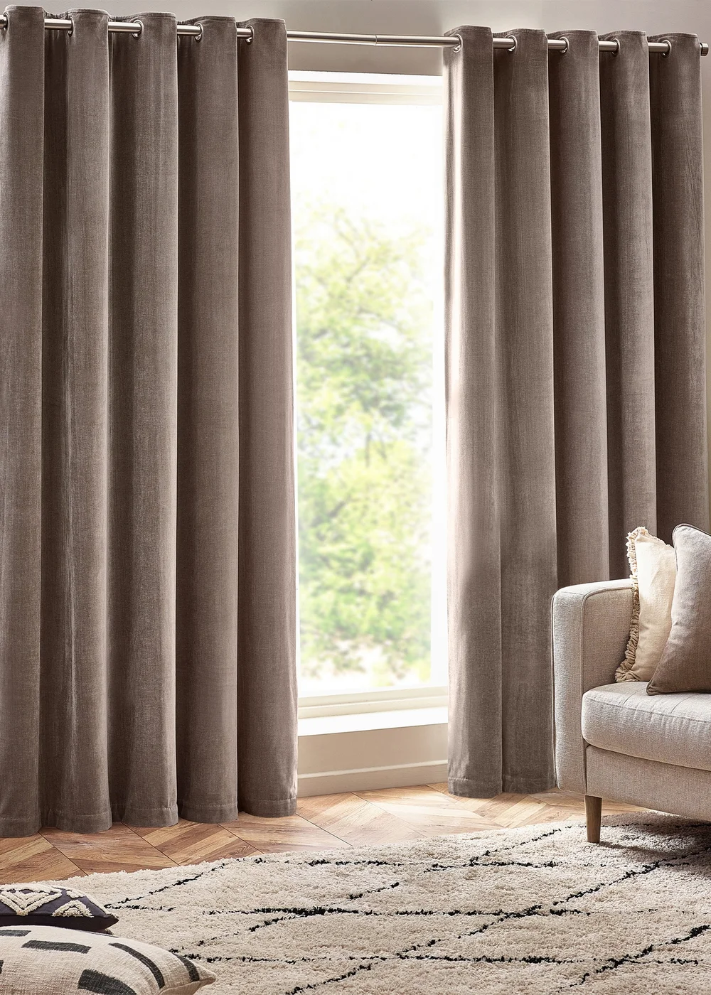 Yard Heavy Chenille Velvet Eyelet Curtains Greige - ZAC Image 2