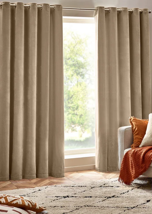 Yard Heavy Chenille Velvet Eyelet Curtains Natural - ZAC Image 2