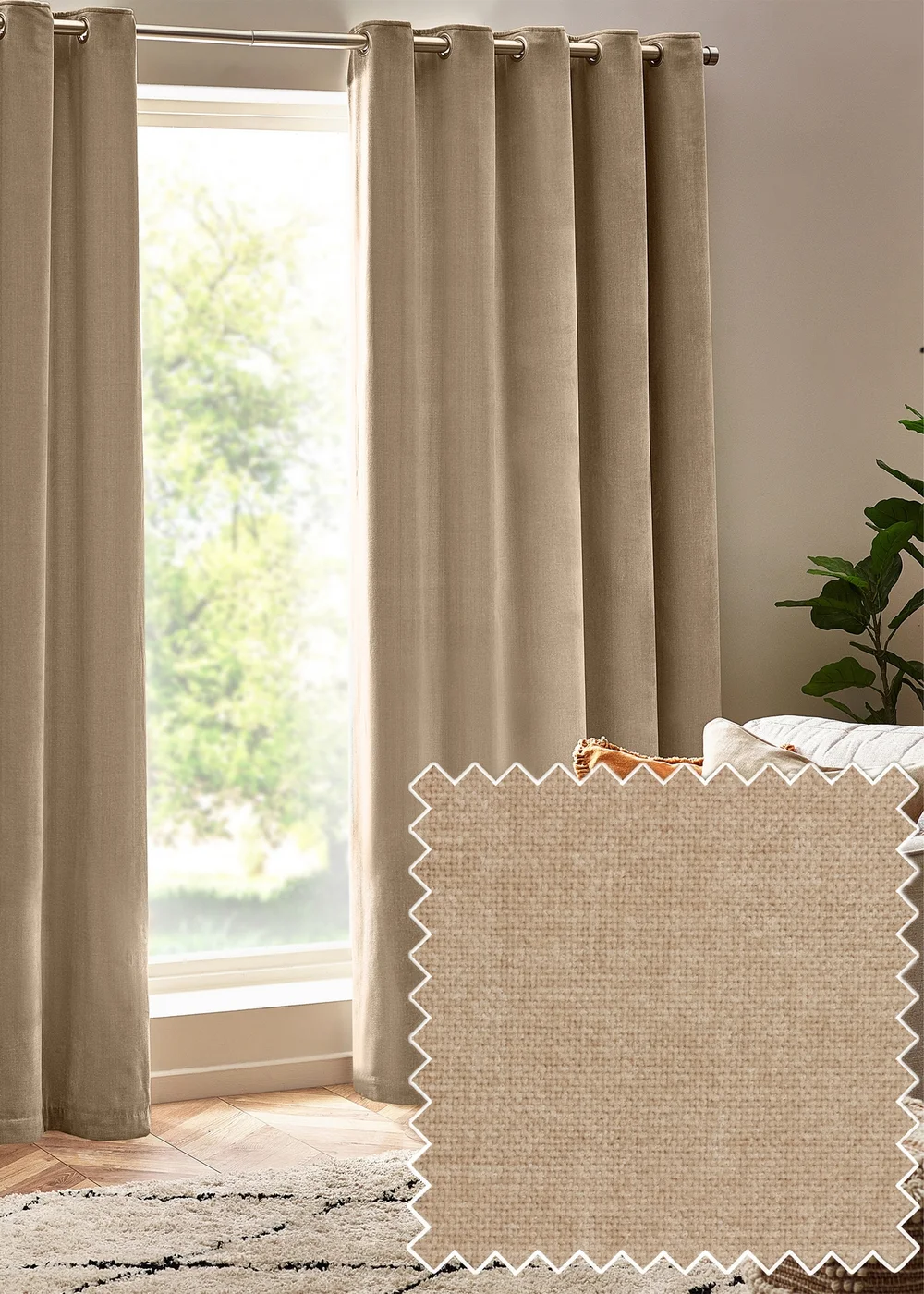 Yard Heavy Chenille Velvet Eyelet Curtains Natural - ZAC Image 1