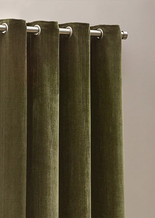 Yard Heavy Chenille Velvet Eyelet Curtains Olive - ZAC Image 3