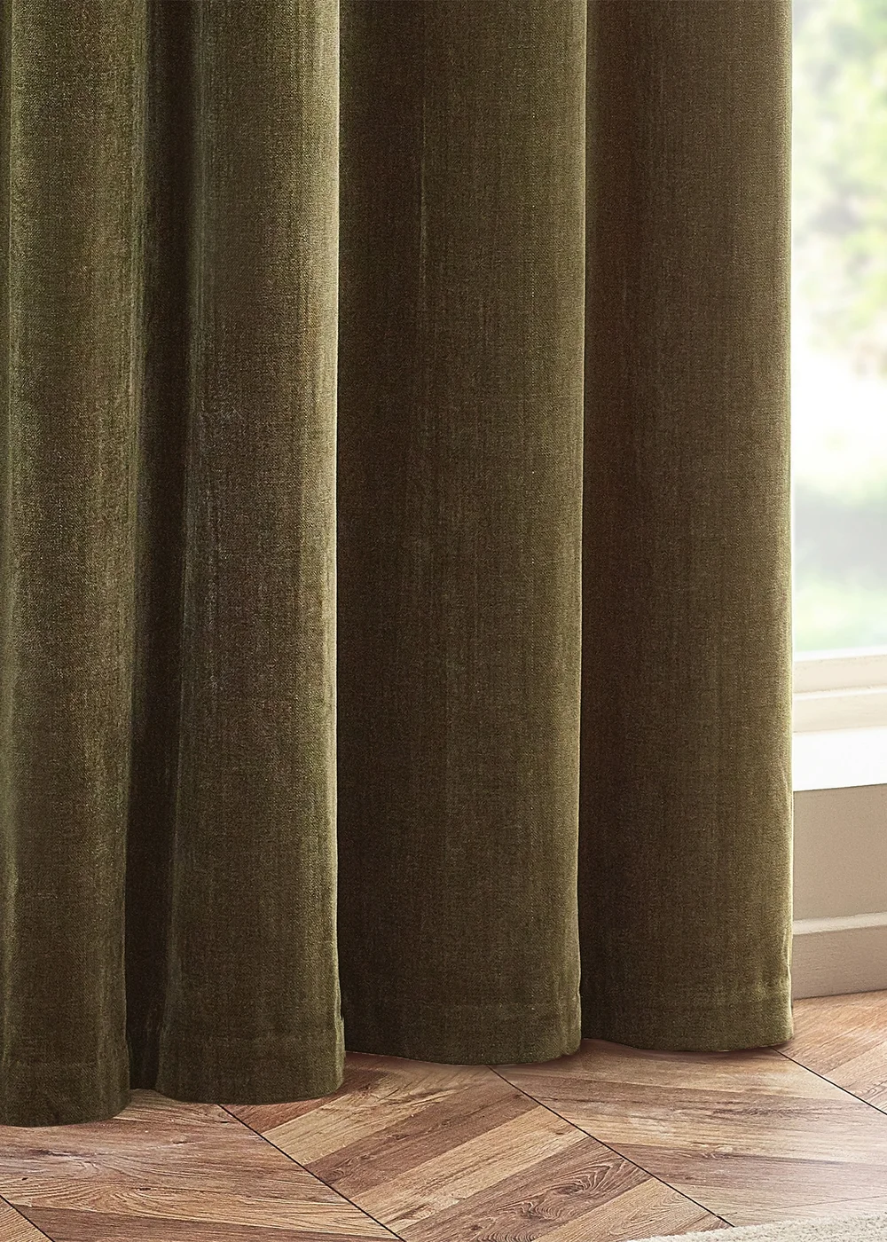 Yard Heavy Chenille Velvet Eyelet Curtains Olive - ZAC Image 4