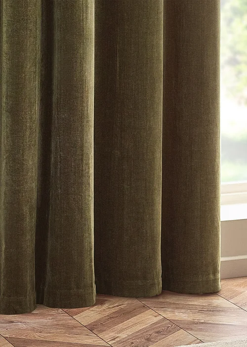 Yard Heavy Chenille Velvet Eyelet Curtains Olive - ZAC Image 4