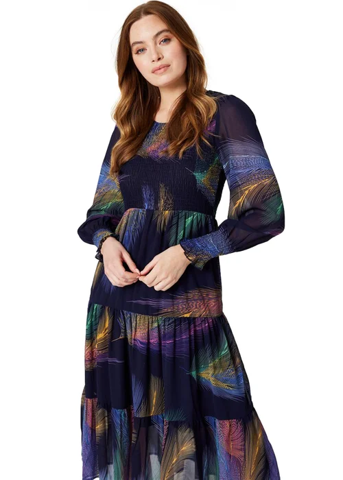 Izabel London Blue Feather Print Midi Smock Dress - 8 Image 2