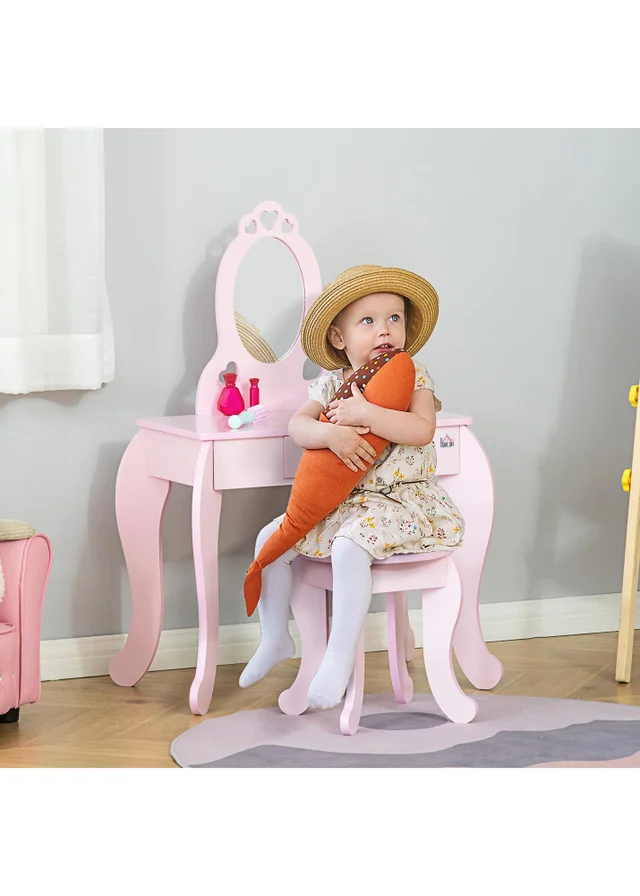 HOMCOM Kids Vanity Table Set Make Up Desk with Mirror