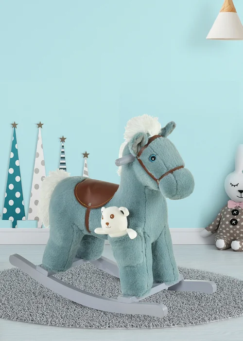 HOMCOM Kids Plush Rocking Horse Toy Blue - One Size Image 2