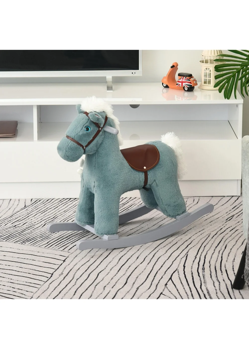 HOMCOM Kids Plush Rocking Horse Toy Blue - One Size Image 1