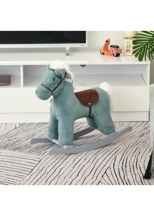 HOMCOM Kids Plush Rocking Horse Toy Blue