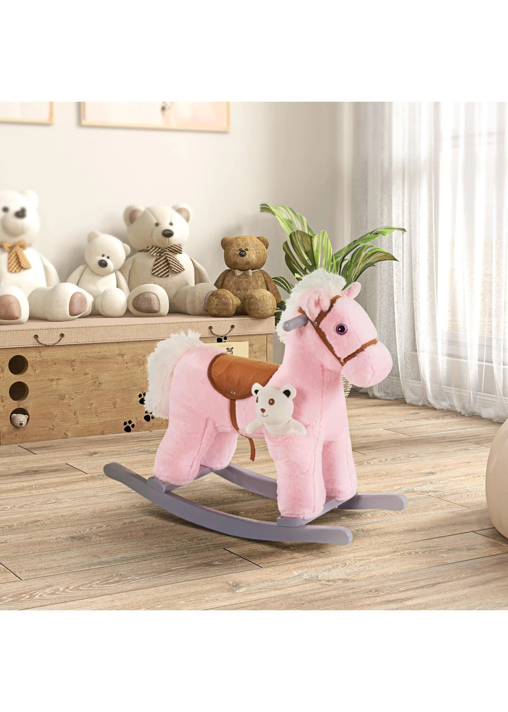 HOMCOM Kids Plush Rocking Horse Toy Pink - One Size Image 1