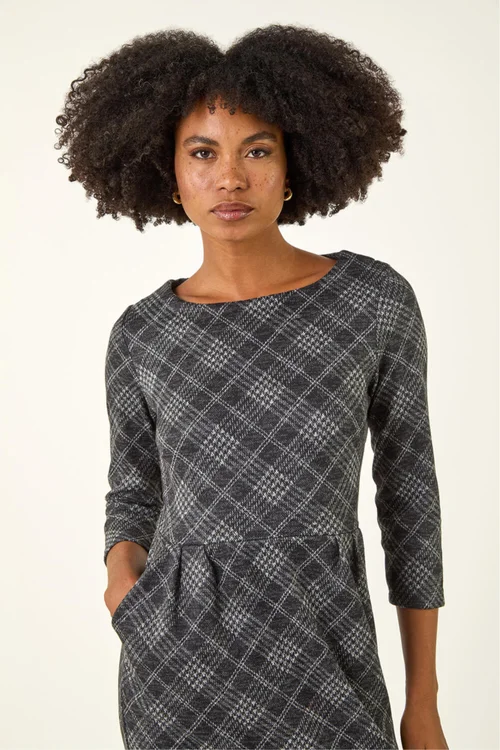 Roman Dark Grey Checked Pleat Front Shift Dress - 20 Image 4