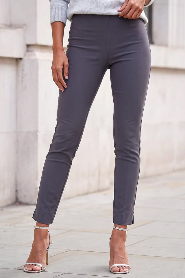 Roman Dark Grey Full Length Elastic Waist Stretch Trousers