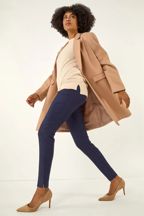 Roman Navy Full Length Elastic Waist Stretch Trousers - 10 Image 1