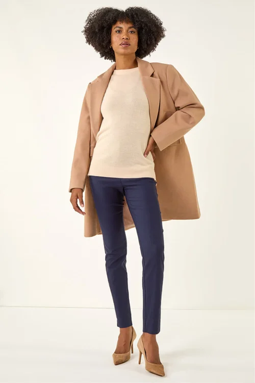 Roman Navy Full Length Elastic Waist Stretch Trousers - 10 Image 2