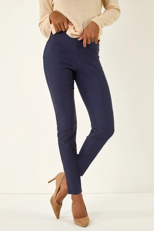 Roman Navy Full Length Elastic Waist Stretch Trousers - 10 Image 4