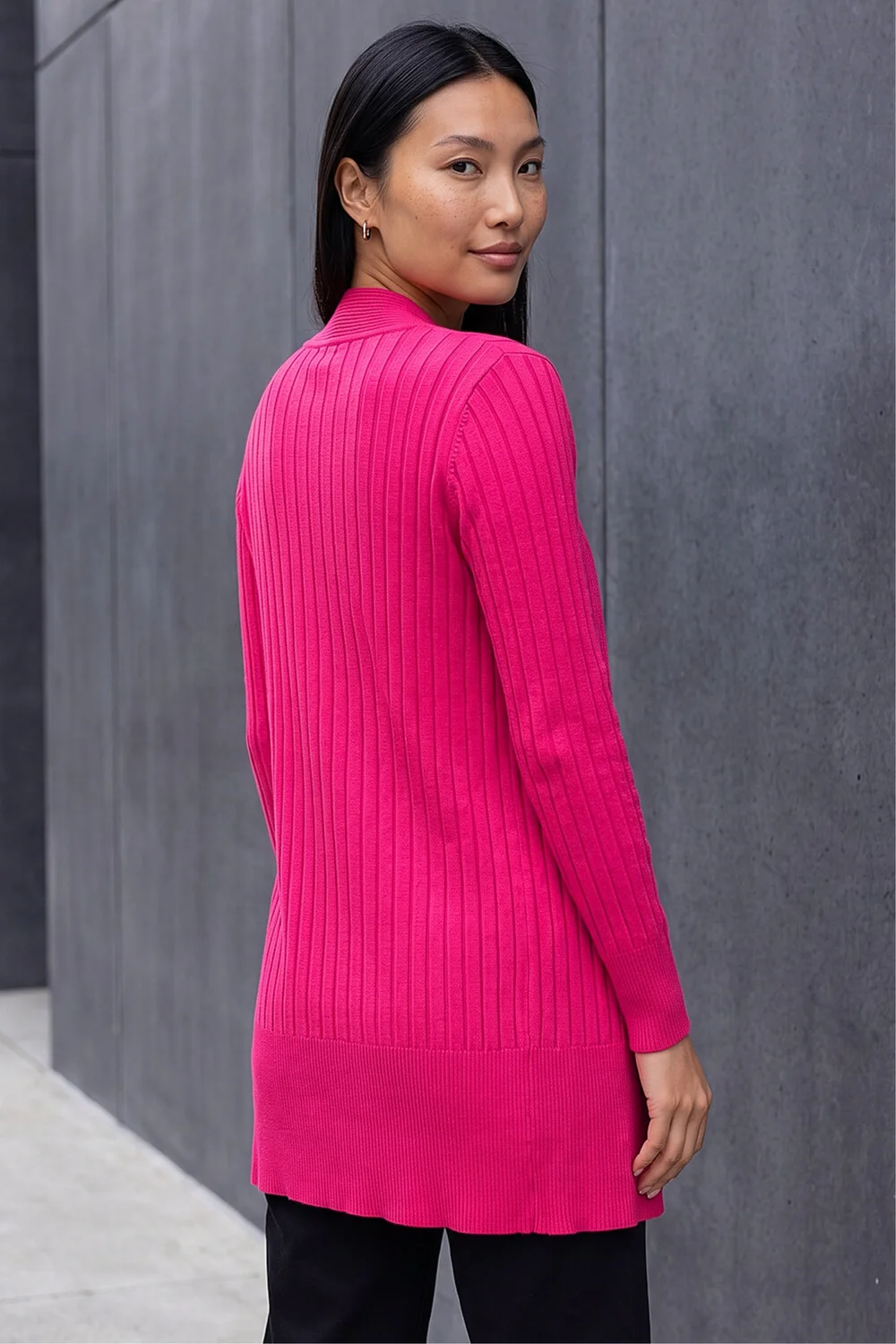 Roman Cerise Longline Stretch Ribbed Cardigan - 16 Image 2