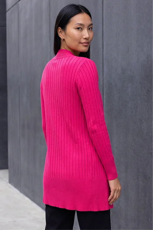 Roman Cerise Longline Stretch Ribbed Cardigan - 16 Image 2