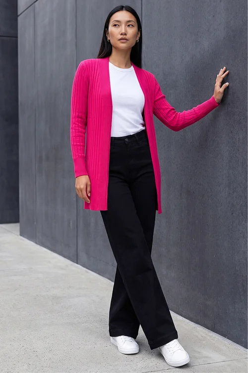 Roman Cerise Longline Stretch Ribbed Cardigan - 16 Image 3