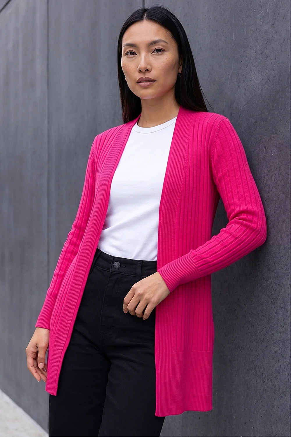 Roman Cerise Longline Stretch Ribbed Cardigan - 16 Image 1