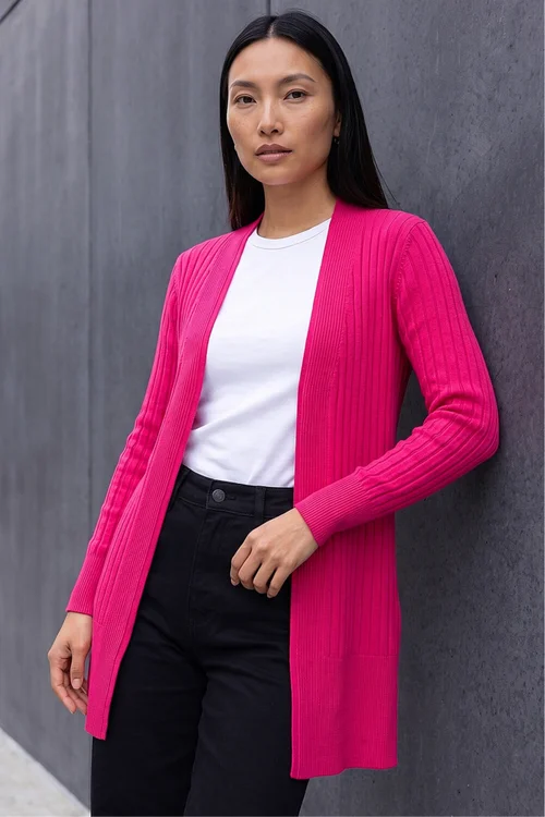 Roman Cerise Longline Stretch Ribbed Cardigan - 16 Image 1